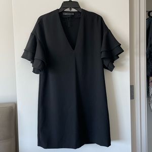 Zara ruffle sleeve mini shift dress